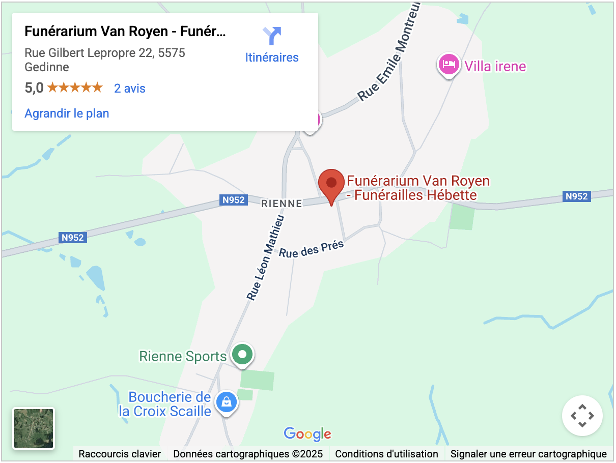 Plan accès funérarium Van Royen Rienne